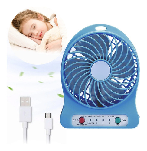 Mini Ventilador De Escritorio Portátil Ventilador Usb 7.6 Cm Azul Acero Plástico 4