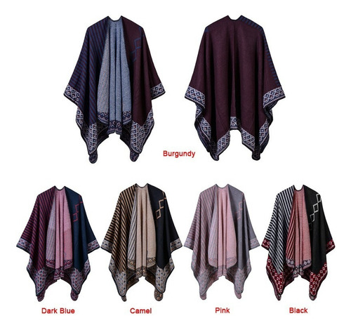 Mujeres Poncho Bufanda Rebeca A Rayas Vendimia Caliente Capa