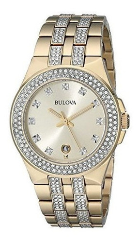 Reloj Bulova 98b174 Swarovski Crystal Gold Tone Para Hombre