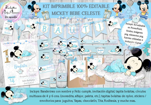 Kit Imprimible Candy Bar Mickey Mouse Bebe 100% Editable