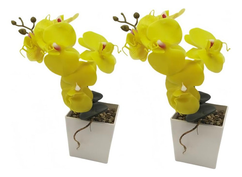 Paquete De 2 Flores De Orquídea Artificial Con Jarrón, 10 P