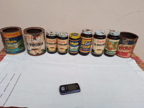 Lote De Antiguos Frascos Latas Café La Virginia Dolca Vacias