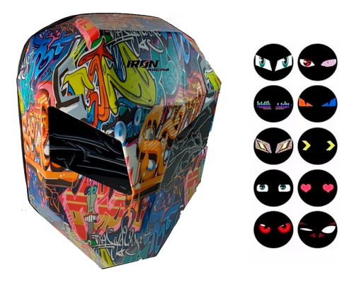 Mochila Grafiti Motociclista Con Ojos Led Impermeable Ztk