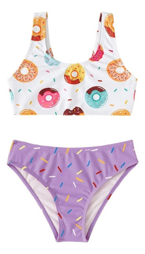 Niñas Bañador 2 Piezas Estampado De Dónuts Rosquilla 4-7 Y A