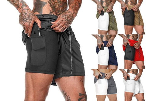 Gimnasio Short Con Licra Deportiva 2 En 1 Hombre Correr