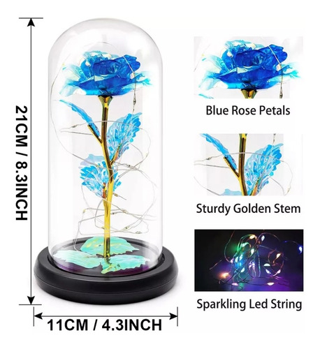 Imagen 2 de 6 de Rosa Eterna Con Cúpula Y Luz Led Regalo Día De La Madre Amor