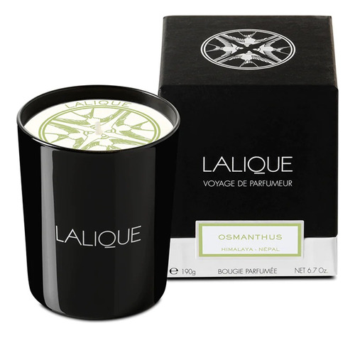 Vela aromática Lalique de forma redonda con diseño blanco liso y aroma a osmanto