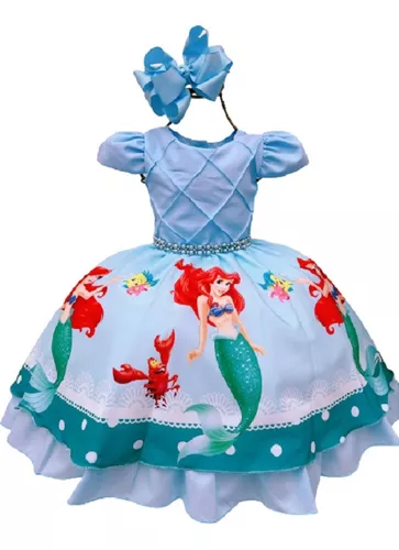 Vestido Infantil Princesa Sofia Pequena Sereia Ariel Luxo 1 A 3 Anos