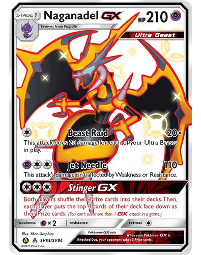 Cartas Pokemon Naganadel Gx Sv63/sv94 Shiny Hidden Fates Hif (Usado)