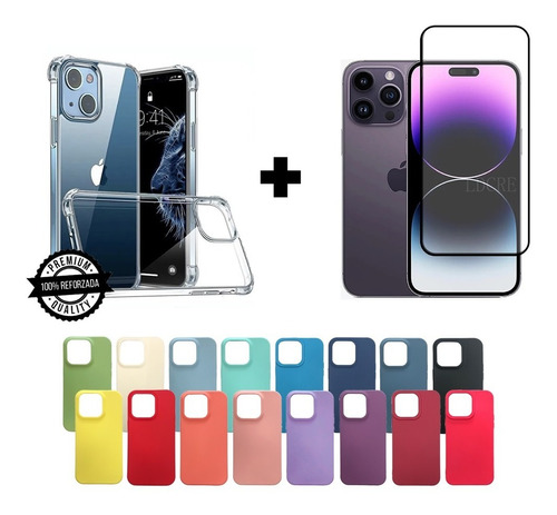 Case + Vidrio Reforzado - Para iPhone 14 - Funda + Protector