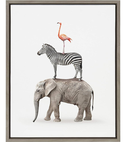 Kate Y Laurel Sylvie Stacked Safari Animals Framed Canvas Wa