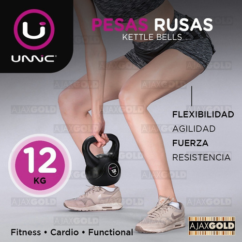 Haltere de ginástica funcional Kettlebel Pvc Kettlebell de 12 kg Unnic, cor preta