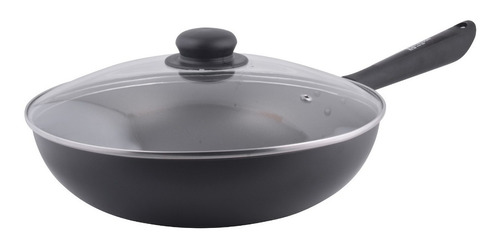 Sarten Nova Wok De 30 Cm Con Tapa De Vidrio Color Negro