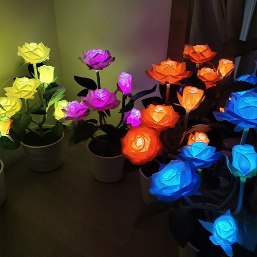 . Luz Led Rosa Flor Con Energía Solar Al Aire Libre