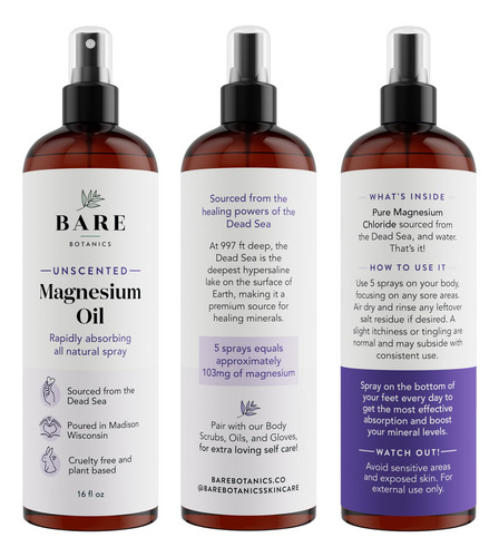Spray De Aceite De Magnesio Bare Botanics Topical 473 Ml Par