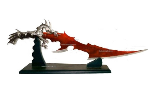 Daga Roja De Dragon Acero Con Base Para Mesa 