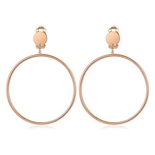 Aretes Minimalistas De Aro Grande Con Clip Para Mujeres