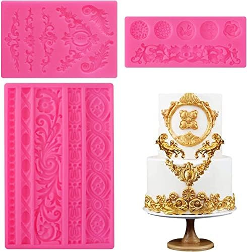 3 Moldes Barrocos Para Fondant, Borde De Desplazamiento, De