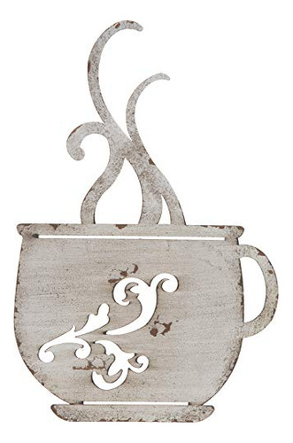 Everydecor - Taza De Cafe De Metal Blanco Antiguo Para Decor