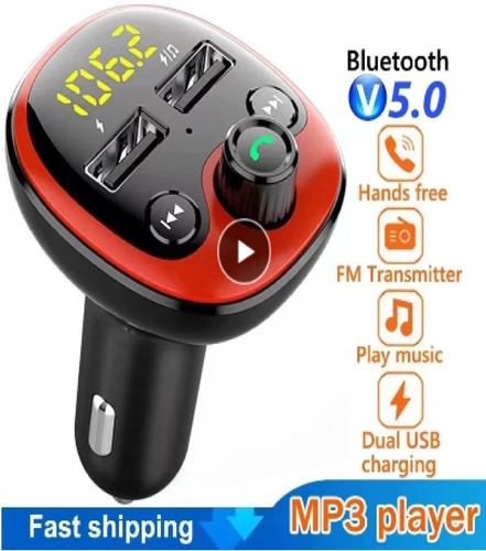 Cargador Usb Doble C/transmisor Fm Y Manos Libres Bt Auto