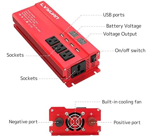 Inversor De Corriente Para Automóvil Cantonape Dc 12v A 110v