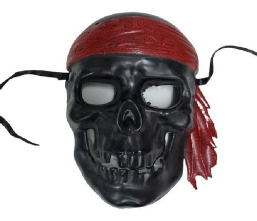 Mascara Calavera Pirata Rigida Negra Con Bandana Halloween