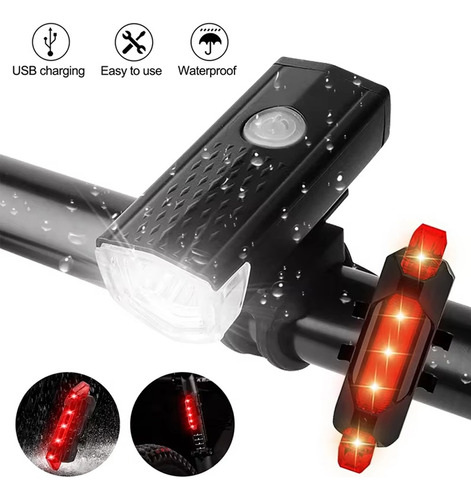 Juego De Faros Delanteros Y Traseros Usb Led Recargables Par