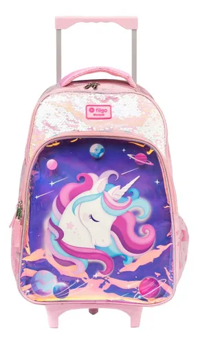 Mochila Escolar con Carro Dos Ruedas 21L - Diseño Unicornio