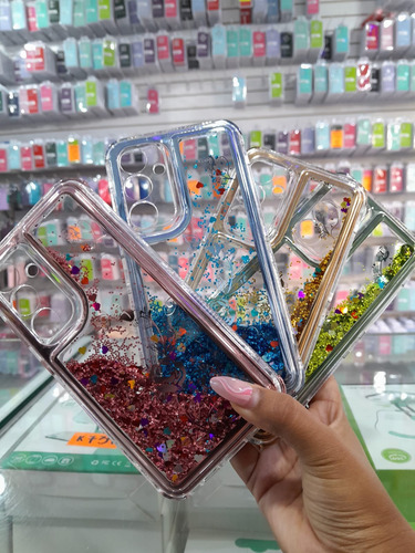 Funda Con Brillo Y Agua Para Celulares Lila Plateado Dorado Verde Iphone 16