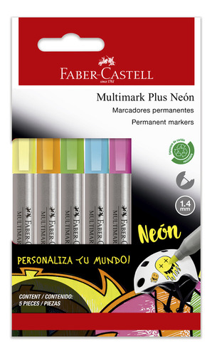 Marcador Multimark Plus Faber-castell X5 Colores Neón