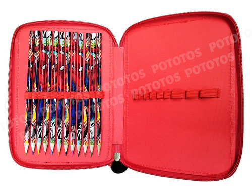 Imagen 4 de 9 de Cartuchera Canopla Spiderman 2 Pisos Con Utiles Ha588 Cresko