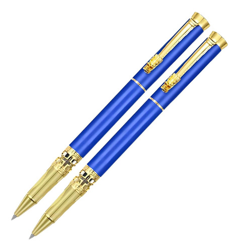 Plumas Elegantes, Mxueg-002, 2pzas, 0.5mm Punta, Azul/oro, 1