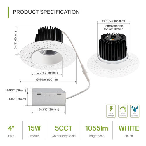 Asd Iluminación Led Empotrada Trimless De 4 Pulgadas 15 W