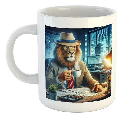 Taza Ceramica Leon Sombrero Cafe Oficina Trabajo