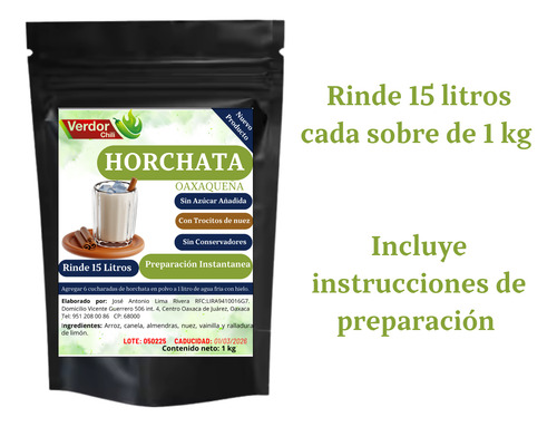 Horchata Diabetex Sin AzĂșcar 1 Kg Verdor Chili Artesanal 2-u