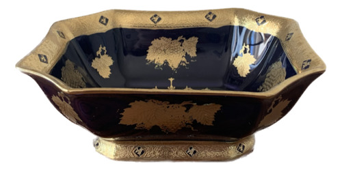 Centro Mesa Decorativa Porcelana Azul Marinho E Ouro - 28cm