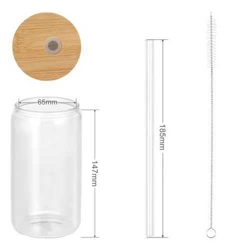 Juego De 4 Vasos Con Tapa De Bambú Y Pajita - 550ml