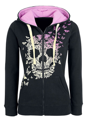 Sudadera Capucha Estampado Calavera Para Mujer Talla Estilo