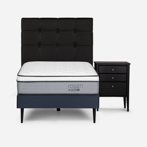 Cama Europea Rosen Indie 1 Plaza + Muebles Issey Grafito