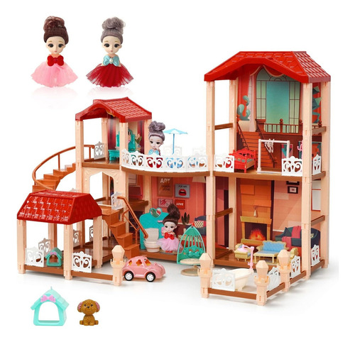 Casa De Muñecas Para Niñas Con 2 Figuras De Juguete De M Csñ