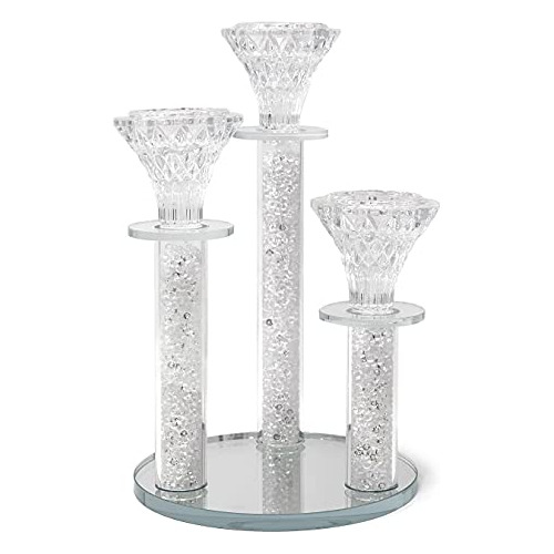 Candelabros De Cristal Con Base De Espejo - Blanco (9 )