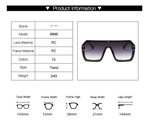 Gafas De Sol Clásicas Retro Unisex Con Marco Grande Uv400
