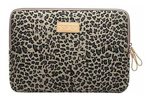 Xskn Yellow Leopard Spot Canvas Cloth Zipper Laptop Sleeve C