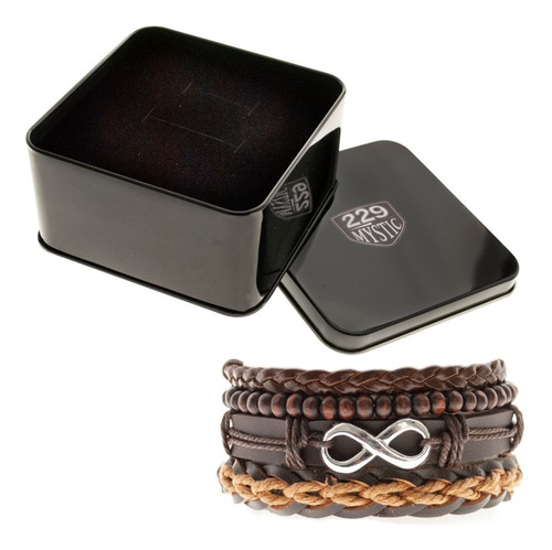 Imagen 4 de 7 de Pulsera Hombre Conjunto 4 En 1 Dije Infinito Cuero Genuino