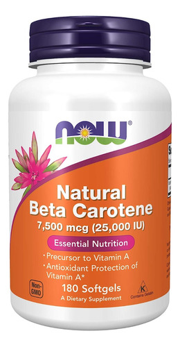 Now Foods Beta-carotene Betacaroteno 7500mcg 25000u X180caps