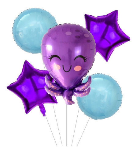 Set Globos Metalizados Pulpo Violeta Cumpleaños Deco