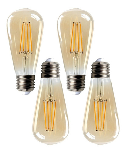 4 Lâmpada Led Thomas Edison 4w St64 E27 Ambar Cor da luz Branco-quente 110V/220V