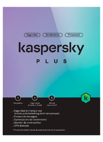 Kaspersky Plus 2024 1 Dispositivo 2 Años Entrega Inmediata.