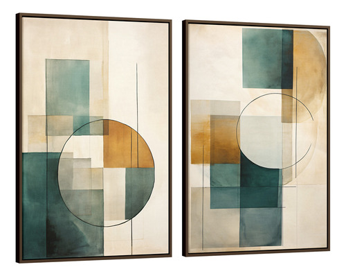 Quadros Decorativos Abstratos Sala Moderno Boho Tela Canvas Cor Da Armação Marrom-escuro