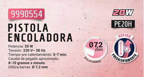 Imagen 2 de 5 de Pistola Encoladora Silicona 20w Pink Power By Dowen Pagio